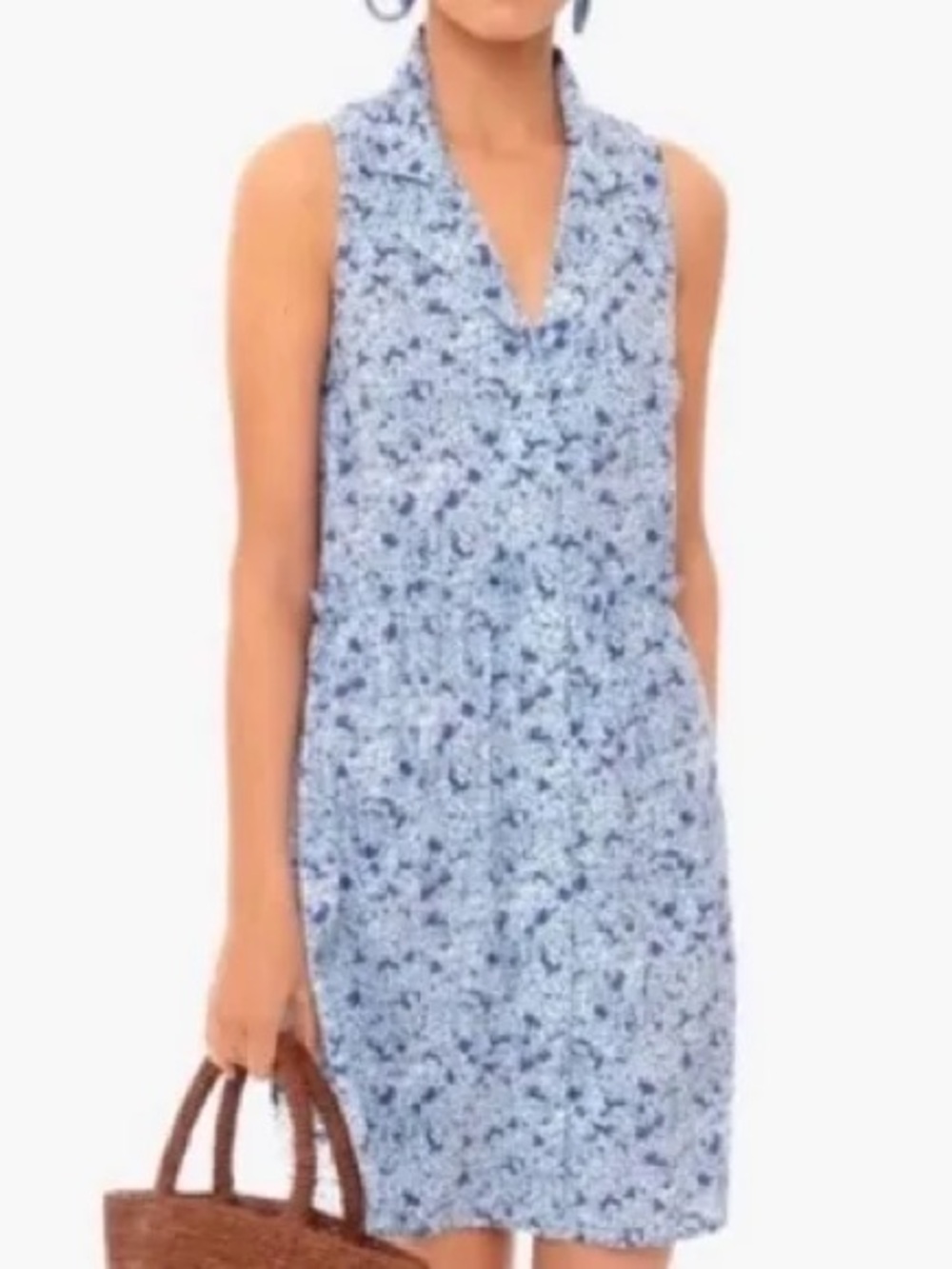 Tuckernuck Blue Floral Sleeveless Collared Mini Shirt Dress XL